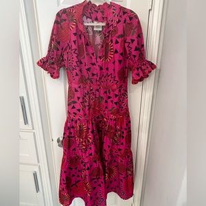 New Farm Rio Pink Snake Fruit Organic Cotton Midi Dress - Size XS
